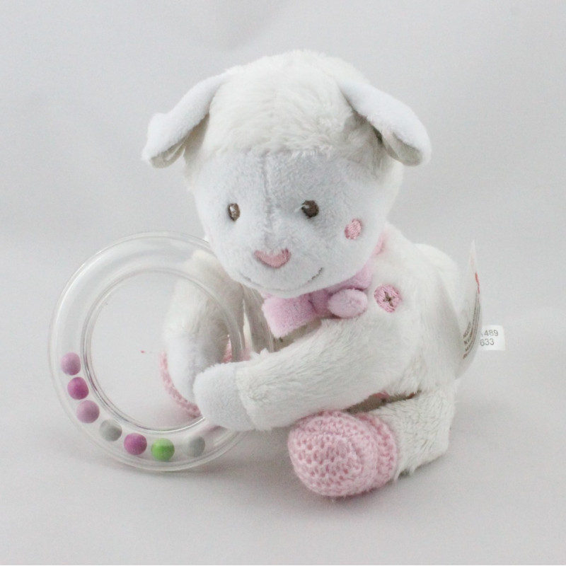 Doudou mouton blanc gris rose hochet NICOTOY