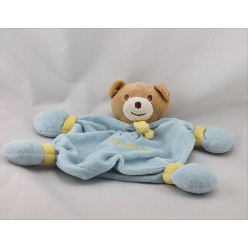 Doudou plat ours bleu jaune NOUNOURS