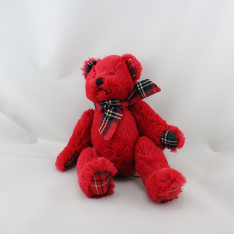 Doudou ours rouge noeuds carreaux JACADI