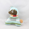 Doudou hochet chien bleu marron rayure SUCRE D'ORGE