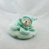 Doudou et compagnie ours bleu vert col fleur carambole Petit Modéle 