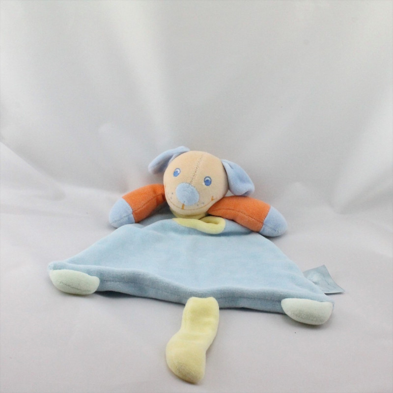 Doudou plat chien bleu orange jaune KING BEAR