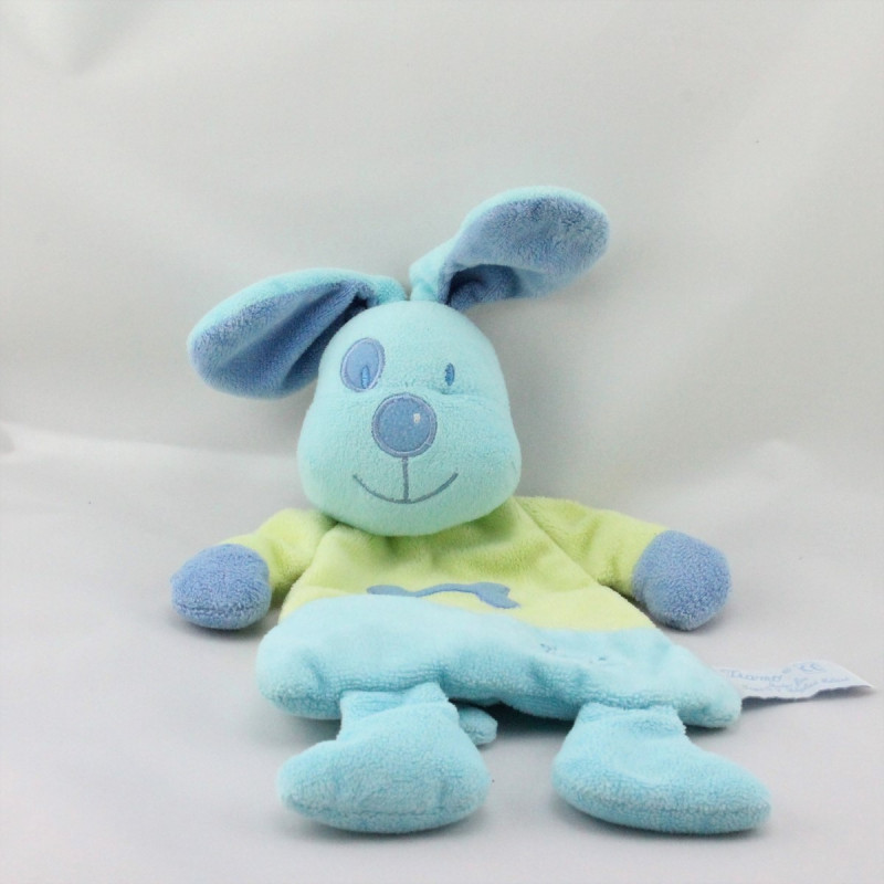 Doudou plat chien bleu vert TIAMO COLLECTION