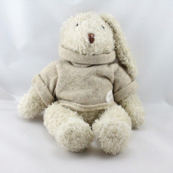 Doudou lapin ecru pull gris Basile et Lola MOULIN ROTY