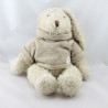 Doudou lapin ecru pull gris Basile et Lola MOULIN ROTY