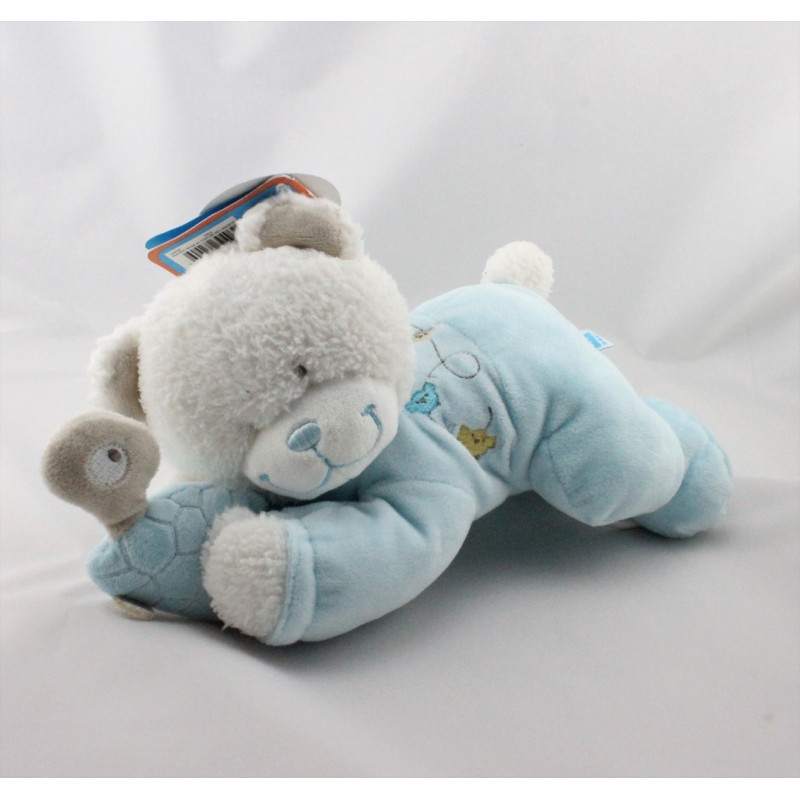 Doudou musical ours blanc bleu tortue TEX