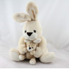 Doudou lapin écru beige avec bébé NOUNOURS  32 cm