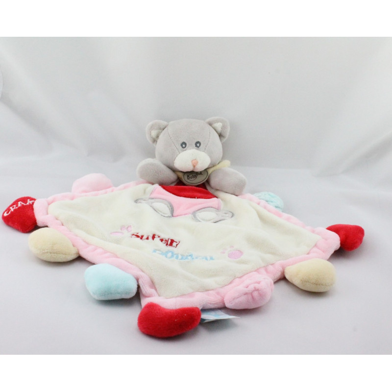 Doudou plat chat gris vert Super Doudou BABY NAT 