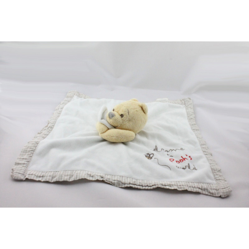 Doudou Plat Winnie l'Ourson Blanc vichy beige Welcome to Pooh's World DISNEY STORE