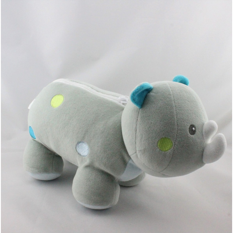Doudou range pyjama rhinocéros gris bleu vert SUCRE D'ORGE