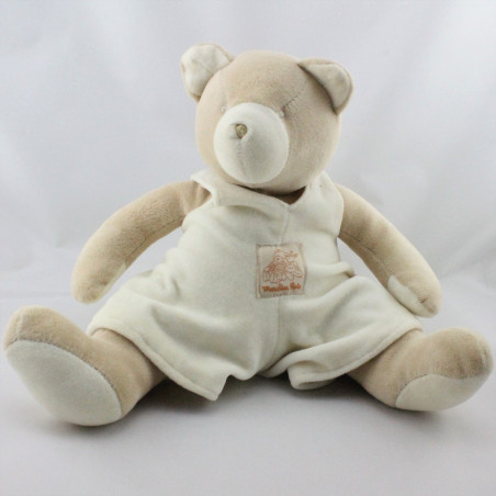 Doudou musical ours beige salopette blanche MOULIN ROTY