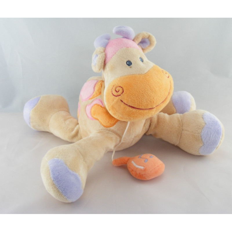Doudou girafe vache beige taches orange rose NATTOU