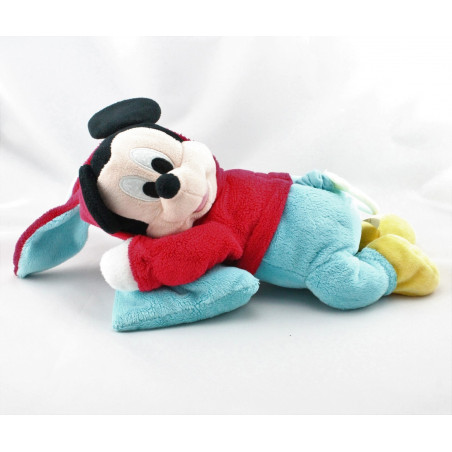 Doudou musical Mickey déguisé en lapin rouge bleu coussin DISNEY NICOTOY