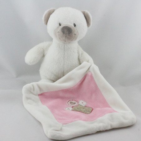 Doudou ours blanc avec mouchoir rose NICOTOY
