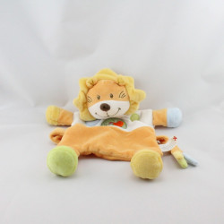 Doudou plat lion orange blanc vert bleu oiseau NICOTOY