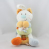 Doudou musical chat blanc vert bleu orange oiseau BEBEREVE