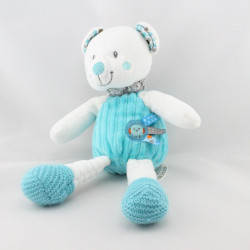 Doudou ours blanc bleu gris oiseau NICOTOY
