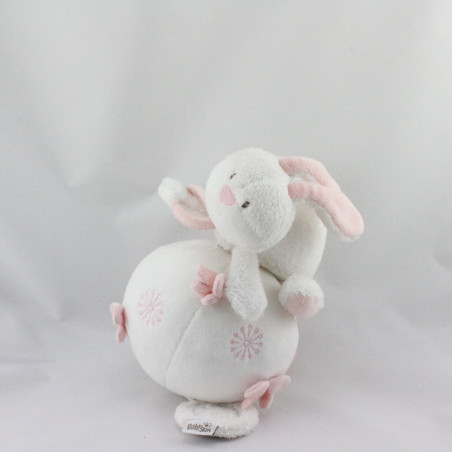 Doudou musical lapin blanc rose sur balle BABYSUN 