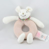 Doudou hochet souris blanche rose fleurs MOULIN ROTY