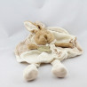 Doudou et compagnie bio plat lapin blanc marron fleur NEUF