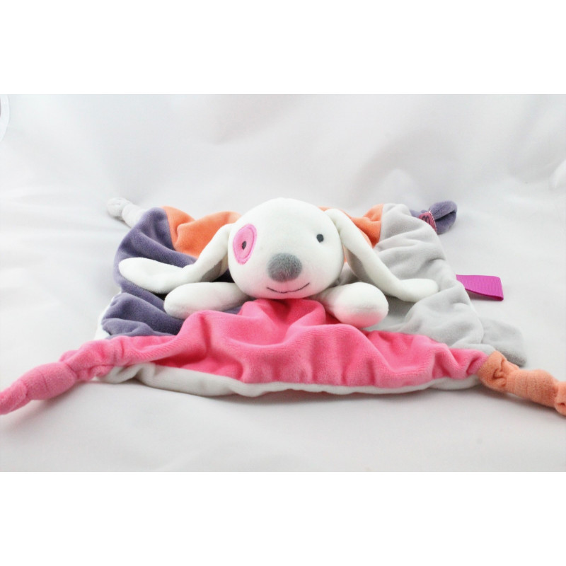 Doudou plat lapin rose violet gris orange blanc OBAIBI