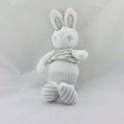 Doudou lapin blanc gris rayé pois TAPE A L'OEIL