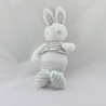 Doudou lapin blanc gris rayé pois TAPE A L'OEIL