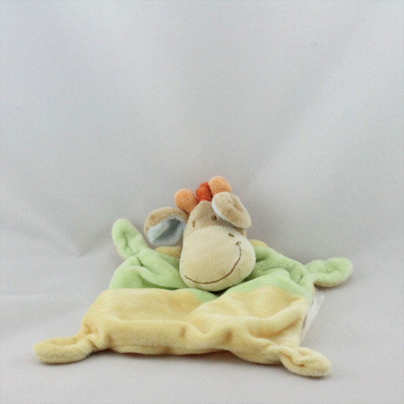 Doudou plat girafe jaune vert NICOTOY