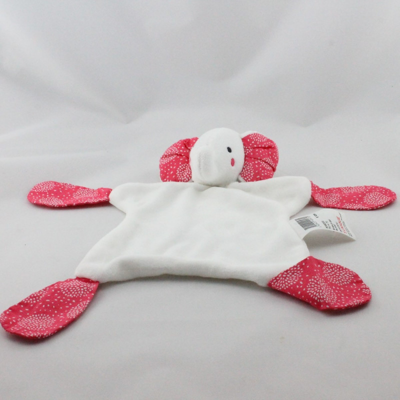 Doudou plat éléphant blanc rouge DPAM