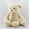 Doudou ours écru beige avec petit ours HISTOIRE D'OURS