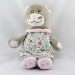 Doudou chat gris rose robe fleurs BENGY