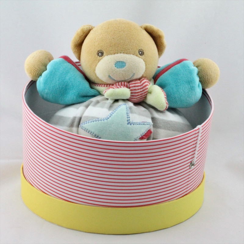 Doudou ours bleu vert rayé gris étoile Bliss KALOO