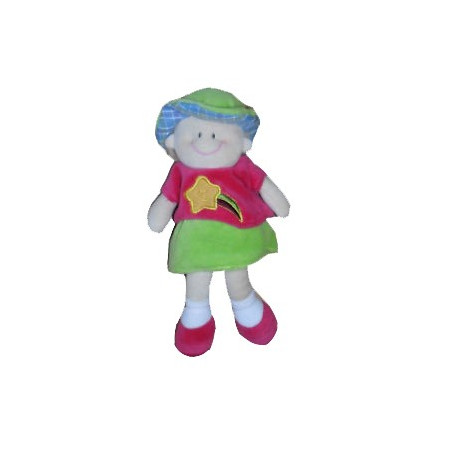 Doudou poupée fillette pull rose jupe verte étoile Filante 