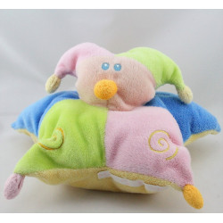 Doudou plat étoile clown arlequin bleu rose vert jaune BIESSE BABY