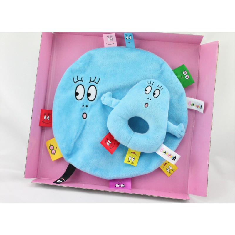 Doudou plat rond Barbapapa bleu Barbibul étiquette JEMINI Neuf