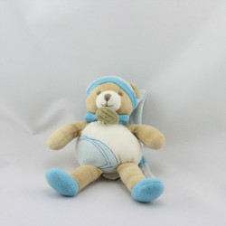 Doudou et compagnie ours rayé bleu mouchoir avion jaune