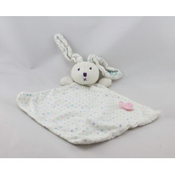 Doudou plat lapin blanc rose à pois fleur OBAIBI