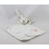 Doudou plat lapin blanc rose à pois fleur OBAIBI