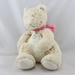 Doudou chat ours beige blanc rose fleur BENGY