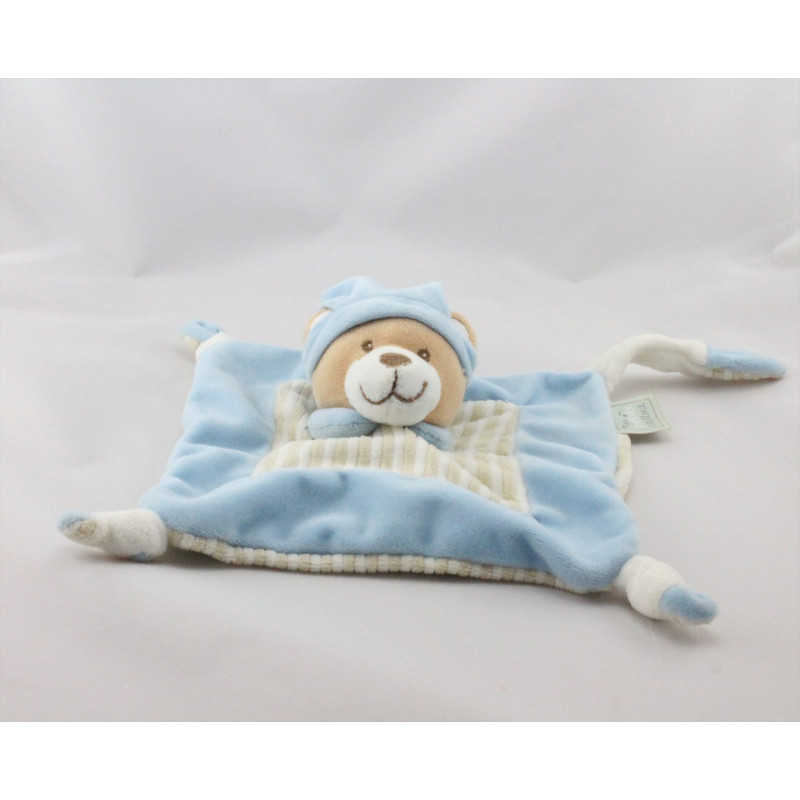 Doudou plat ours bleu rayé beige MES PETITS CAILLOUX CMP