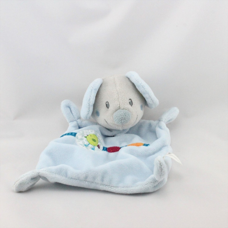 Doudou plat souris grise bleu oiseau vert NICOTOY