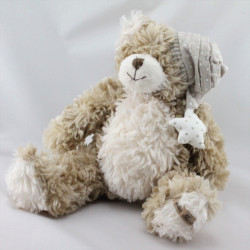 Doudou peluche ours beige blanc bonnet à pois étoile LOUISE MANSEN