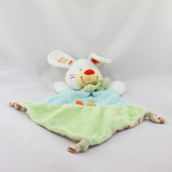 Doudou plat lapin bleu vert orange rayé carottes NICOTOY