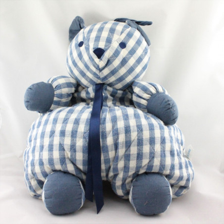Doudou range pyjama ours bleu blanc carreaux SUCRE D'ORGE