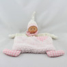 Doudou plat poupée baby Corolle rose blanc vichy coeur 