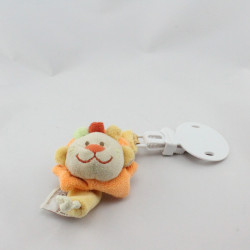 Doudou attache tétine lion beige orange rouge DOUKIDOU