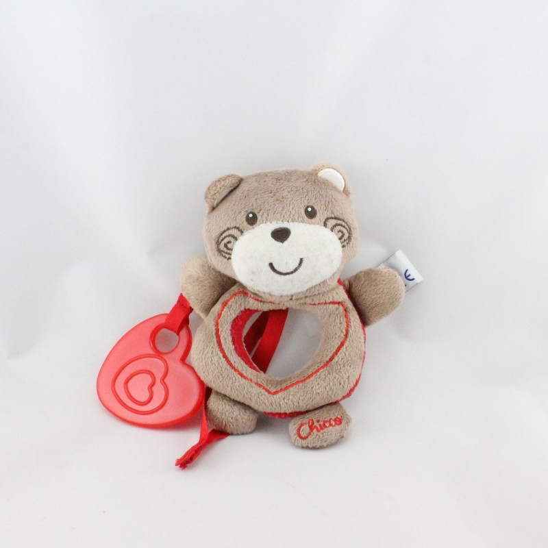 Doudou hochet ours marron coeur rouge CHICCO