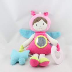 Doudou poupée fille papillon rose bleu vert miroir Sucre d'orge