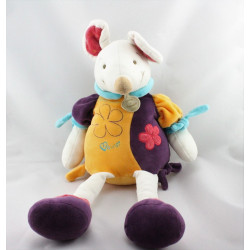 Doudou et compagnie souris Hawai blanche jaune violet bleu rose 