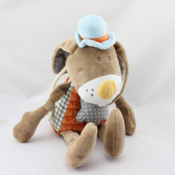 Doudou musical lapin marron orange Chapeau bleu Bengy